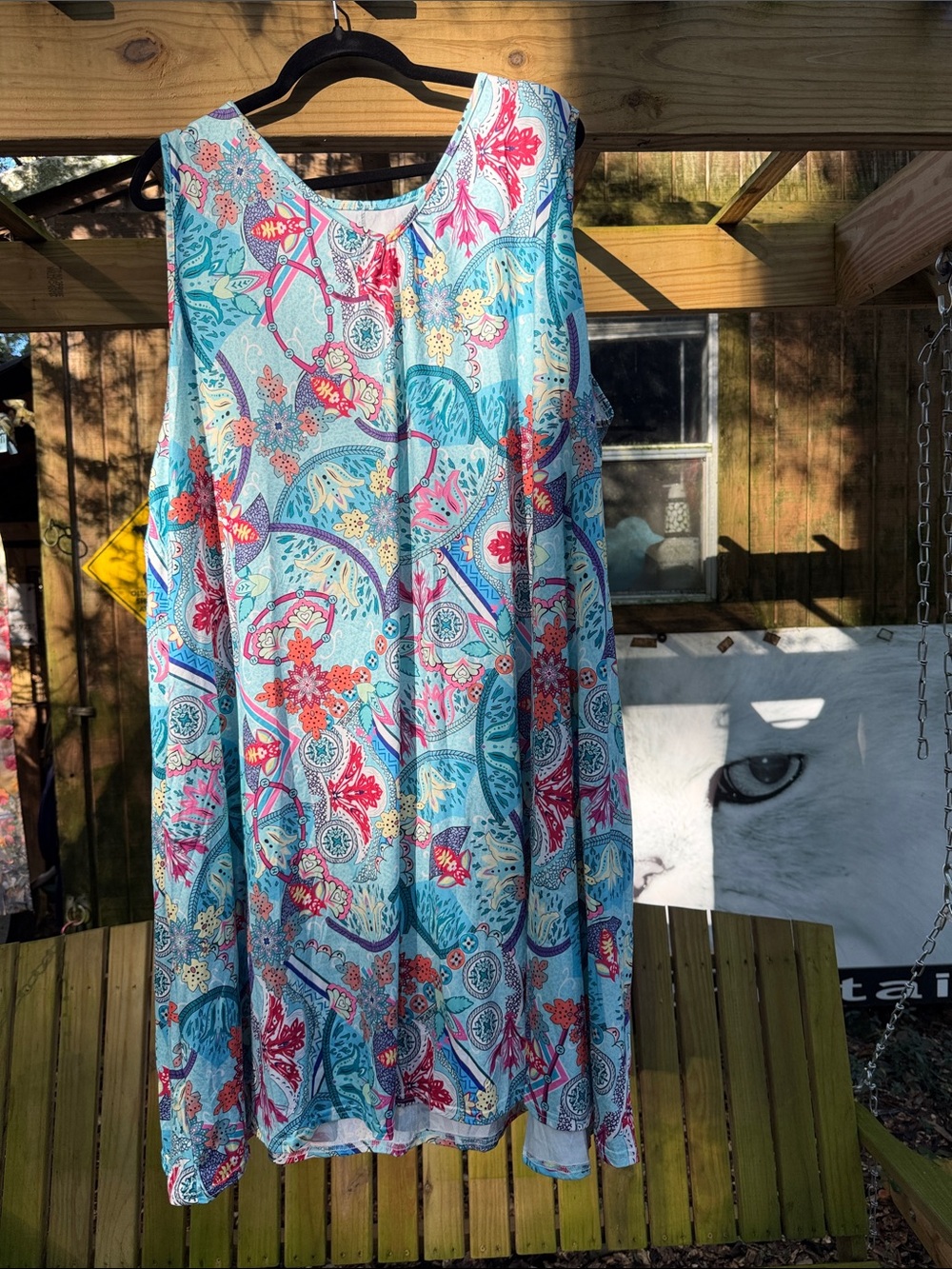 Turquoise Floral Sleeveless Swim Coverup 3x Dress v neck